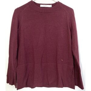 Pedro Del Hierro Sweater Women‎ S Wine 100% Wool Crew Neck Knit Back Cutout Logo